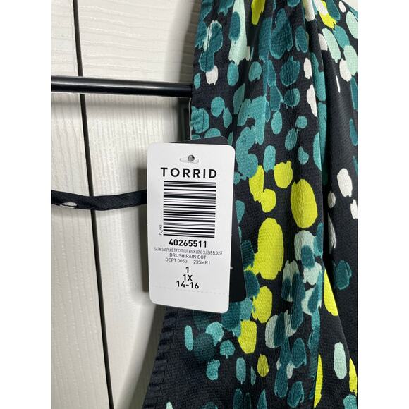 NEW Torrid Satin Surplice Tie Cut Out Back Blouse Multi  1 1X 14-16 - Picture 3 of 9